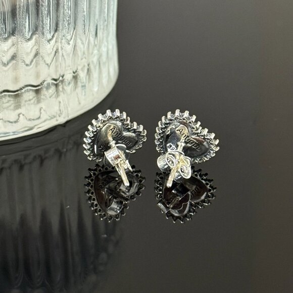 Antigua Flag Earrings Heart bling S925 Sterling Silver Handmade Ear Stud - Picture 4 of 5